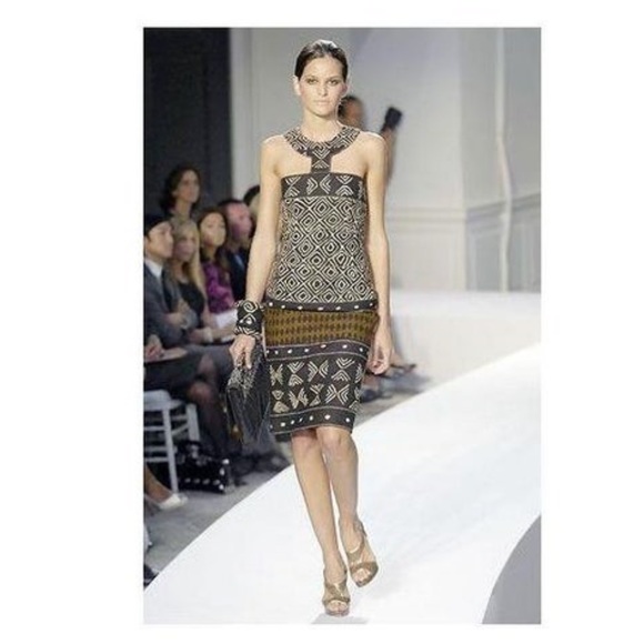 Oscar de la Renta Dresses & Skirts - Oscar De La Renta Runway Black Brown Tribal Halter Summer Collection Dress 0